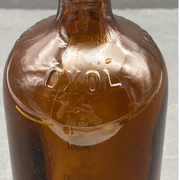 Vintage Oxol Bottle Amber Brown Glass 30s 40s 7.75” Tall Sediment Inside - Picture 2 of 10